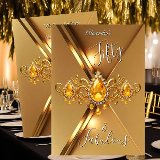 Fabulous Fifty Birthday Party Yellow Gold Gems Invitation