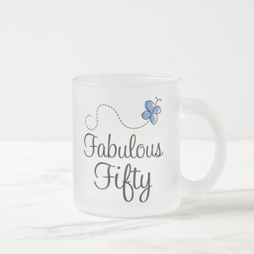 Fabulous Fifty Blue Butterfly Birthday Gift Frosted Glass Coffee Mug