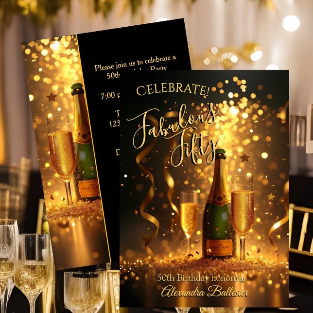 Fabulous Fifty Celebration Champagne Streamers Invitation (Creator Uploaded)