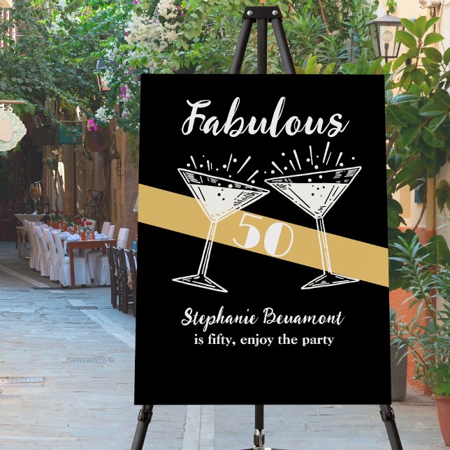 Fabulous Fifty Cocktail Black Gold 50th Birthday Foam Board (Creator Uploaded)