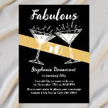 Fabulous Fifty Cocktail Black Gold 50th Birthday Invitation<br><div class="desc">Celebrate in style with this chic 50th birthday invitation for women! Featuring a black background, a golden diagonal stripe with the number 50 in vintage font, and two crossing cocktail glasses, topped with “Fabulous” in elegant script. Party details are easy to read in a classic serif font. Thank you for...</div>