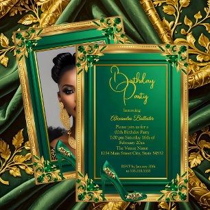 Fabulous Fifty Emerald Green Gold high Heel Gems Invitation