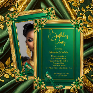 Fabulous Fifty Emerald Green Gold high Heel Gems Invitation