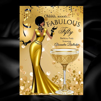 Fabulous Fifty Gold Black Champagne Birthday Party Invitation