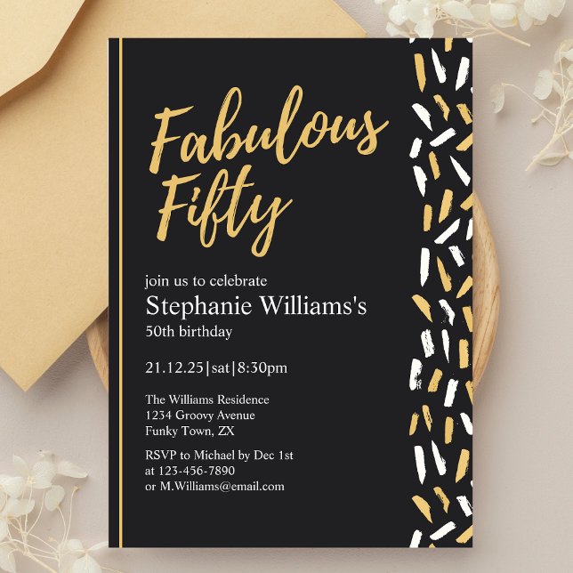 Fabulous Fifty Golden Modern Woman's 50th Birthday Invitation (Creator Uploaded)