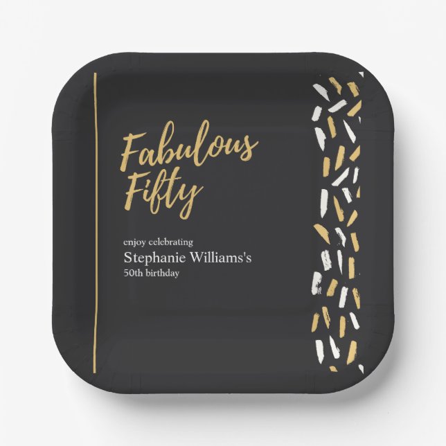 Fabulous Fifty Golden Modern Woman's 50th Birthday Paper Plates (Front)