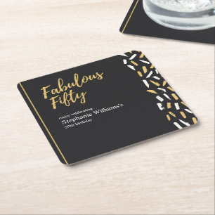Fabulous Fifty Golden Modern Woman's 50th Birthday Square Paper Coaster