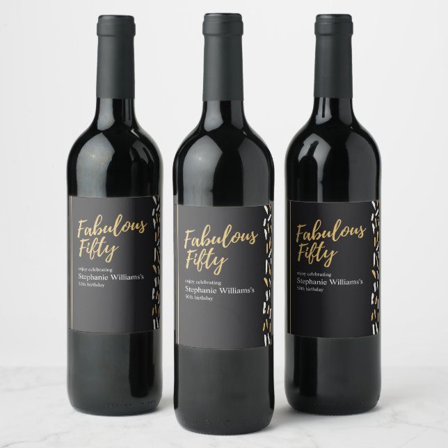 Fabulous Fifty Golden Modern Woman's 50th Birthday Wine Label (Bottles)