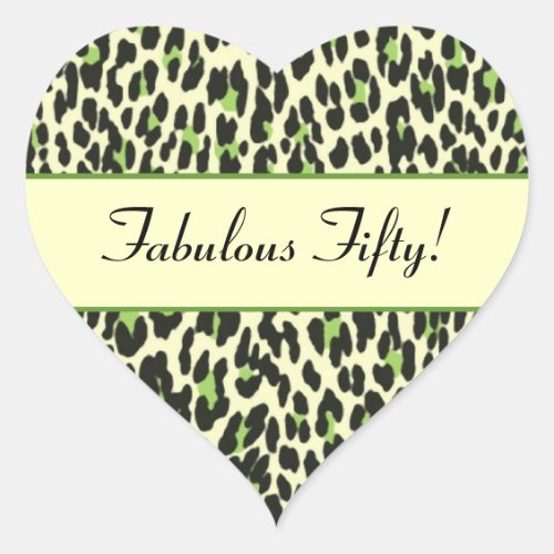 Fabulous Fifty Green Leopard Birthday Heart Sticker