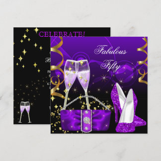 Fabulous Fifty Purple Glitter High Heels Party Invitation