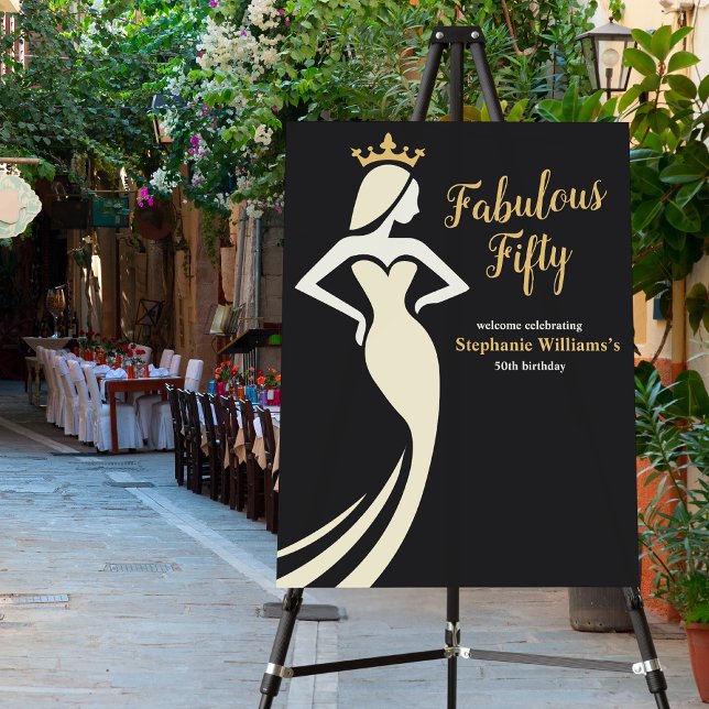 Fabulous Fifty Queen Golden Black 50th Birthday Foam Board (Creator Uploaded)