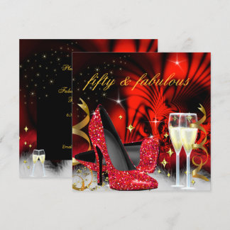 Fabulous fifty Red Black High Heels Gold Party Invitation