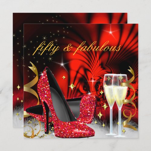 Fabulous fifty Red Black High Heels Gold Party Invitation