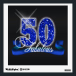 Fabulous Fifty Sparkle ID191 Wall Sticker<br><div class="desc">This classy design features a giant,  blue faux-glitter '50',  script text 'Fabulous' and ribbon banner over a black background. Search ID191 to see additional products with this design.</div>