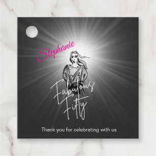 Fabulous Fifty Woman Black Sketch 50th Birthday Favor Tags