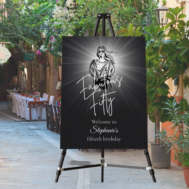 Fabulous Fifty Woman Black Sketch 50th Birthday Foam Board (Creator Uploaded)