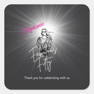 Fabulous Fifty Woman Black Sketch 50th Birthday Square Sticker