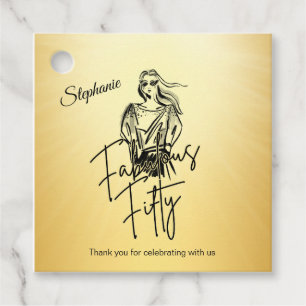 Fabulous Fifty Woman Gold Sketch 50th Birthday Favor Tags