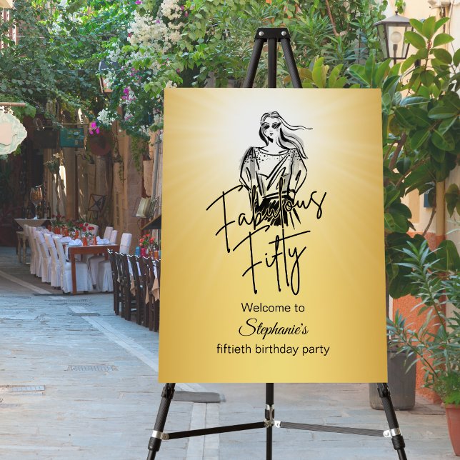 Fabulous Fifty Woman Gold Sketch 50th Birthday Foam Board (Creator Uploaded)