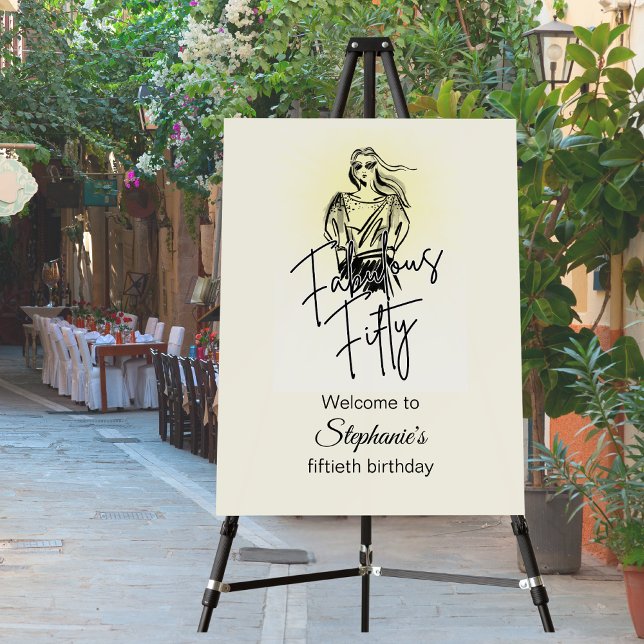 Fabulous Fifty Woman White Sketch 50th Birthday Foam Board (Creator Uploaded)