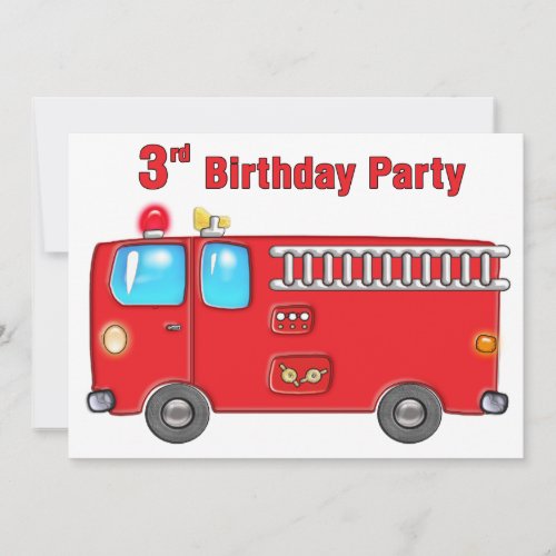 Fabulous Fire Truck 3rd Birthday Invitation