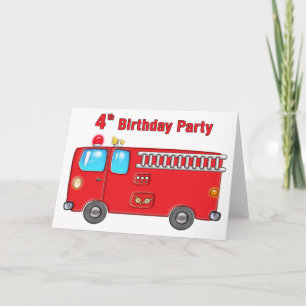 Fabulous Fire Truck 4th Birthday Card