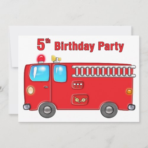 Fabulous Fire Truck 5th Birthday Invitation