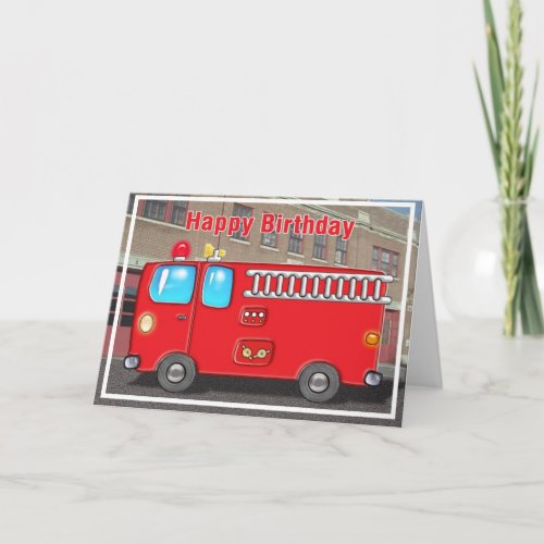 Fabulous Fire Truck and Station Birthday Card