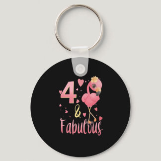 Fabulous Flamingo 4 Birthday Kids 4th Bday Girl Pa Keychain