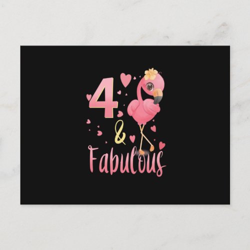 Fabulous Flamingo 4 Birthday Kids 4th Bday Girl Pa Postcard