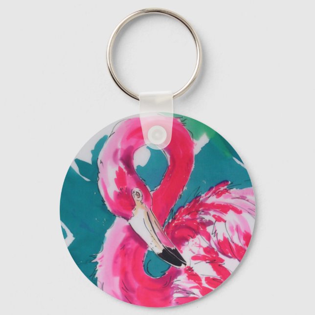 Fabulous Flamingo Bird Tropical Keychain (Front)