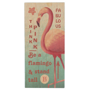 Fabulous Flamingo Painting with Quotes Wood Flash Drive