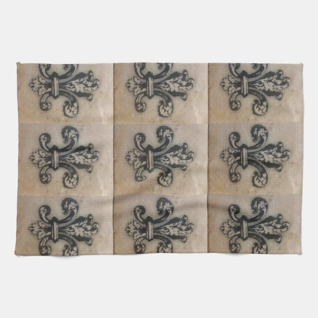 FABULOUS "FLEUR DE LIS" VINTAGE PRINT KITCHEN TOWEL (Horizontal)