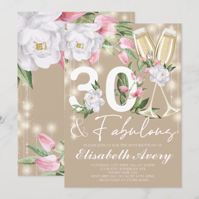 Fabulous Floral 30th Birthday Party Invitation (Front/Back)