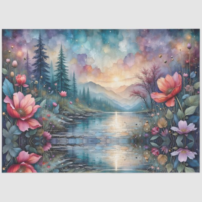 Fabulous Floral Colorful Stream Landscape Tissue Paper (Front)