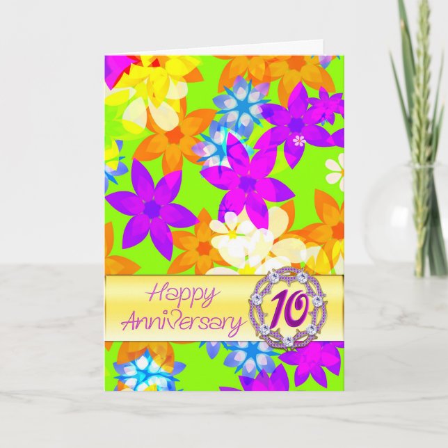 Fabulous flowers 10th anniversary for spouse card (Front)