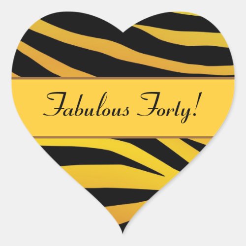 Fabulous Forty Gold and Black Tiger Birthday Heart Sticker