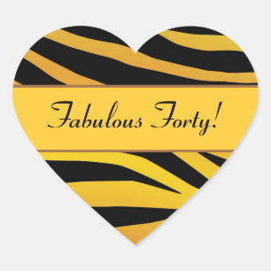 Fabulous Forty Gold and Black Tiger Birthday Heart Sticker