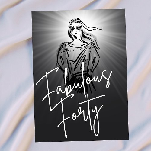 Fabulous Forty Woman Black Sketch 40th Birthday