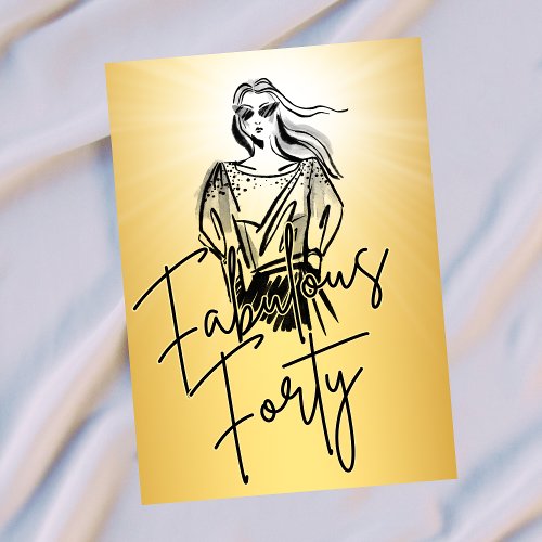 Fabulous Forty Woman Gold Sketch 40th Birthday