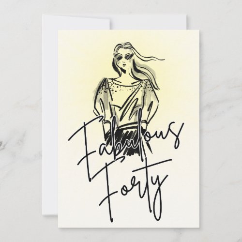 Fabulous Forty Woman White Sketch 40th Birthday