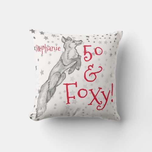 Fabulous Foxy 50th Birthday Black White Red Fox Outdoor Pillow