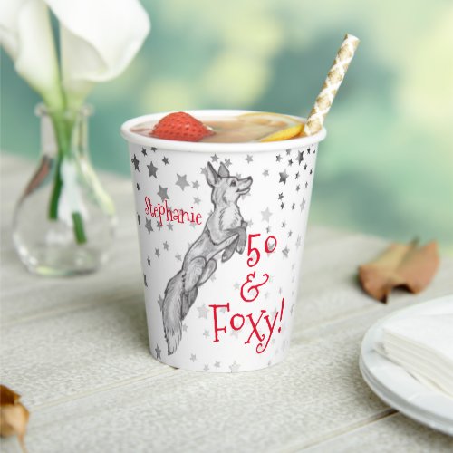 Fabulous Foxy 50th Birthday Black White Red Fox Paper Cups