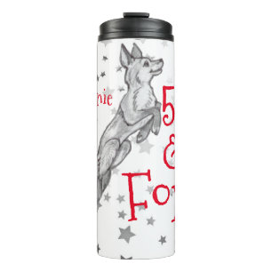 Fabulous Foxy 50th Birthday Black White Red Fox Thermal Tumbler