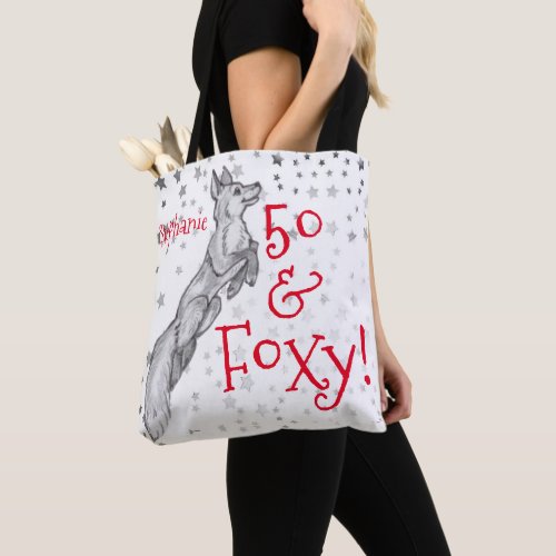 Fabulous Foxy 50th Birthday Black White Red Fox Tote Bag