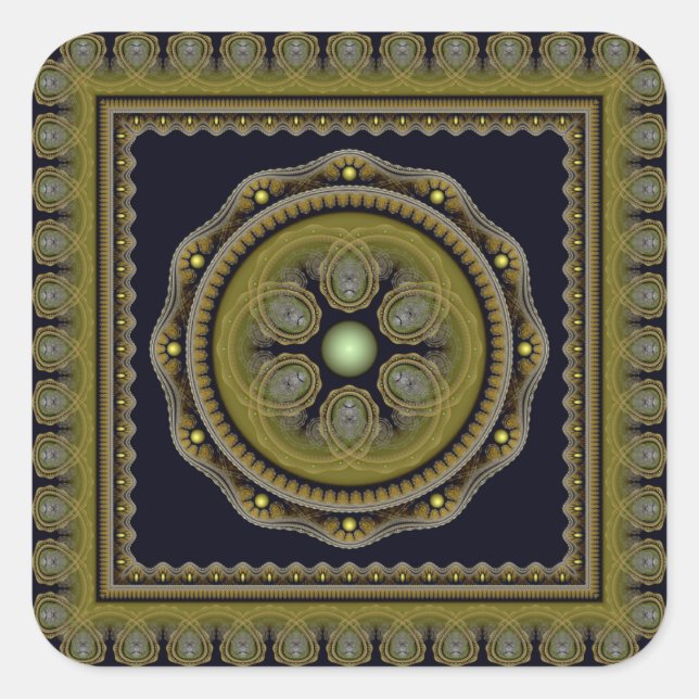 Fabulous fractal pattern mandala square sticker (Front)