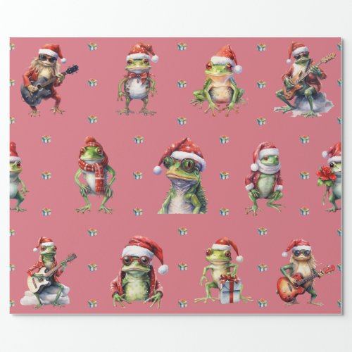Fabulous Frog Rock Band Christmas Holiday Lt Red Wrapping Paper