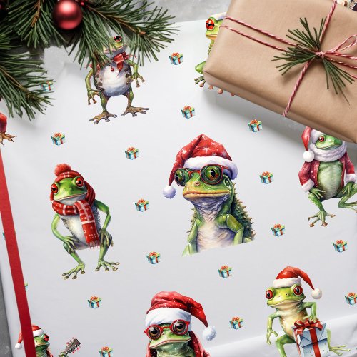 Fabulous Frog Rock Band Christmas Holiday on White Wrapping Paper