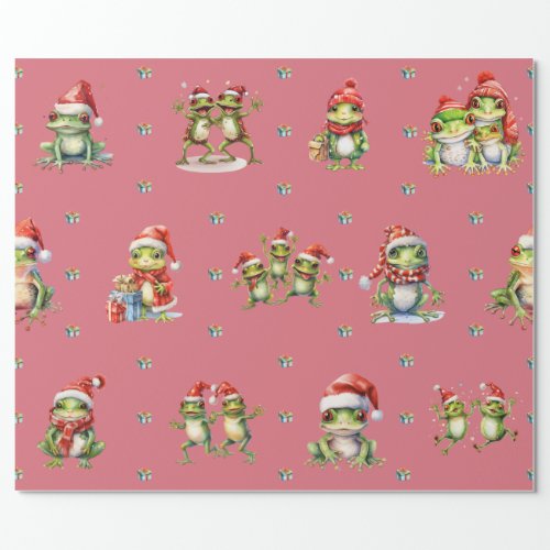 Fabulous Frogs Christmas Holiday Lt Red Wrapping Wrapping Paper
