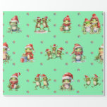 Fabulous Frogs Christmas Holiday on Green Wrapping Wrapping Paper<br><div class="desc">Fun frogs holiday wrapping paper will entertain and delight anyone you gift it to! Amusing, quality wrapping paper will be your favorite. Look for our amazing Frog Rock Band set of three flat sheets and rolled wrapping papers to match! Plus, any animal-themed products sold from the Paws Charming shop help...</div>